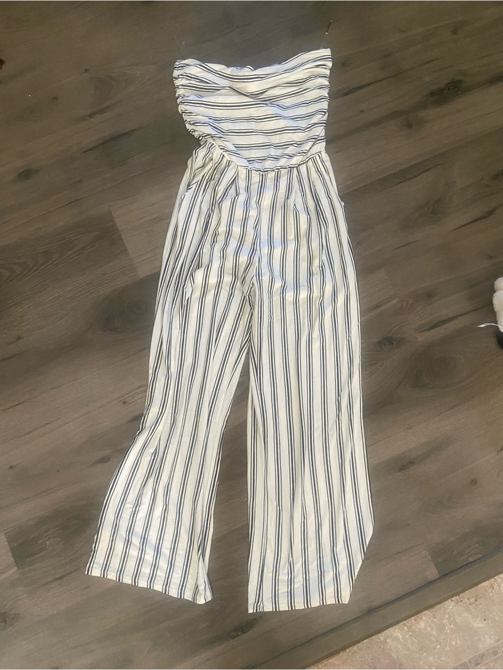 Striped Strapless Wide-Leg Jumpsuit